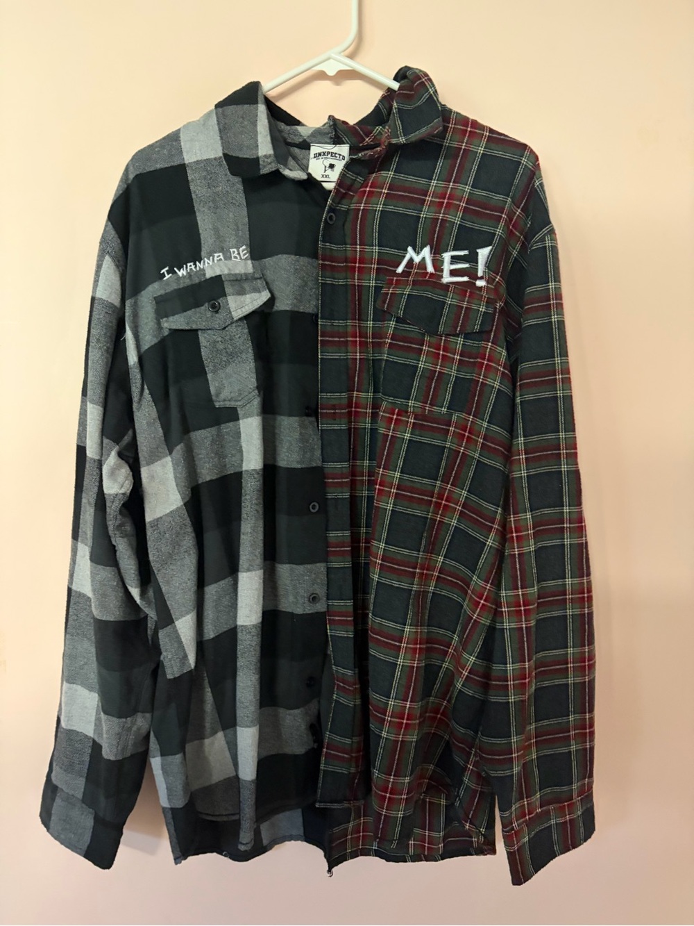Two-Tone Plaid Flannel Shirt Jacket - Black & Red